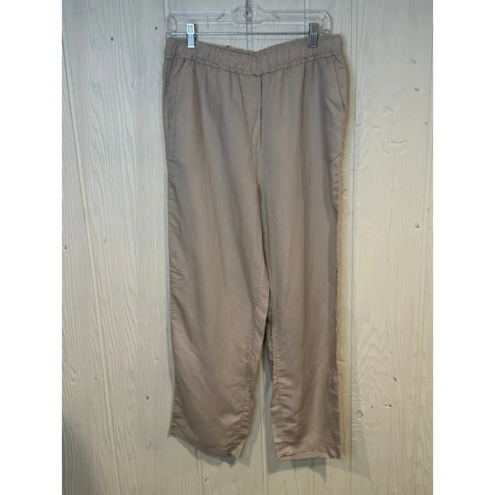 H&M Beige Linen Blend Ankle Cropped wide Pants Size M